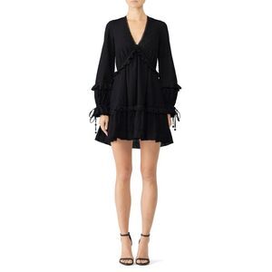 Jonathan Simkhai Embroidered Eyelet Ruffle V-Neck Dress in Black Size Medium